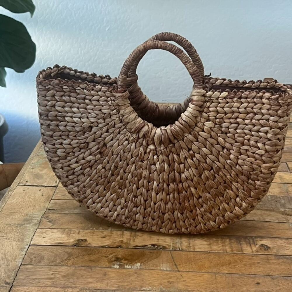 Xhilaration Straw Woven Tote Rattan Round Top Handle Handbag - Picture 3 of 13